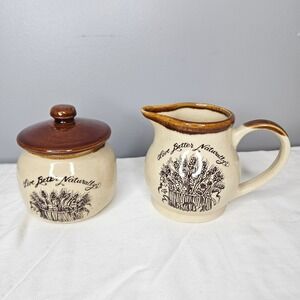 Vintage Enesco Live Better Naturally Wheat Creamer and Sugar Bowl Set Korea